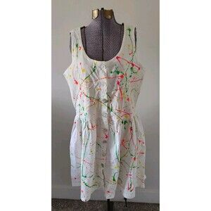 Vtg 80s Neon Splatter Paint T Shirt Dress Womens Sleeveless Rad New Wave Read! M